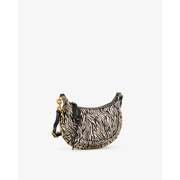 Isabel Marant Oskan Moon Bag in Pony-Effect Leather, Zebra | Shoulder & Crossbody Bags | Coveti