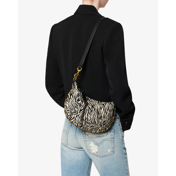 Isabel Marant Oskan Moon Bag in Pony-Effect Leather, Zebra | Shoulder & Crossbody Bags | Coveti