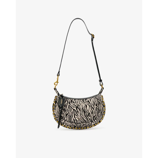 Isabel Marant Oskan Moon Bag in Pony-Effect Leather, Zebra | Shoulder & Crossbody Bags | Coveti