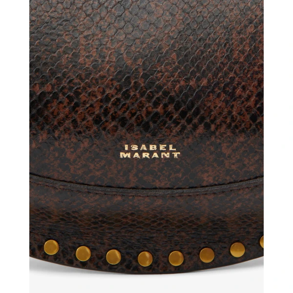 Isabel Marant Oskan Moon Bag in Python-Effect Grained Leather, Mocha | Shoulder & Crossbody Bags | Coveti