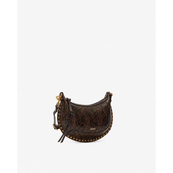 Isabel Marant Oskan Moon Bag in Python-Effect Grained Leather, Mocha | Shoulder & Crossbody Bags | Coveti