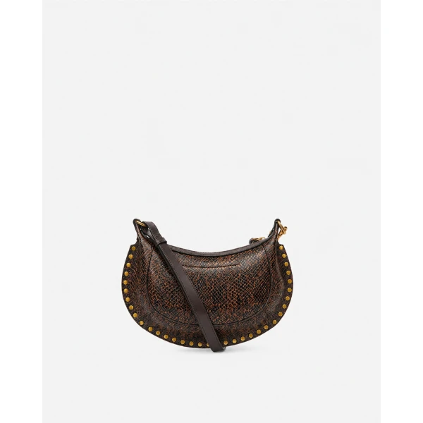Isabel Marant Oskan Moon Bag in Python-Effect Grained Leather, Mocha | Shoulder & Crossbody Bags | Coveti