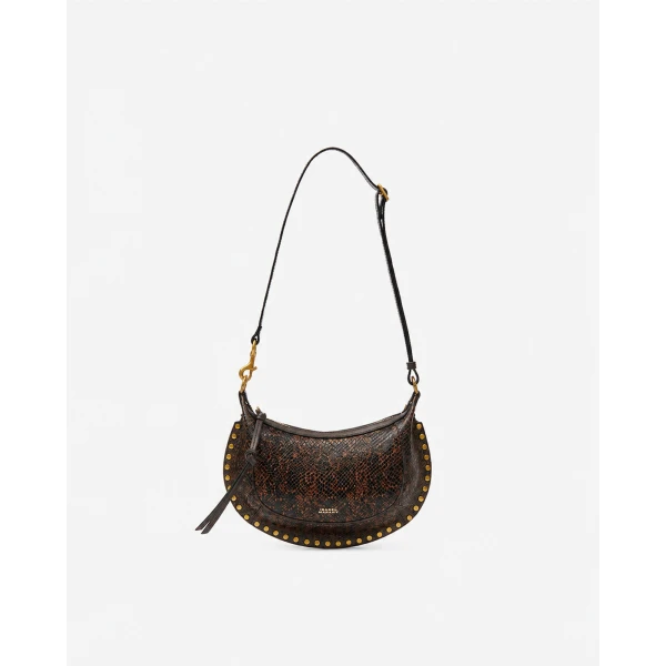 Isabel Marant Oskan Moon Bag in Python-Effect Grained Leather, Mocha | Shoulder & Crossbody Bags | Coveti