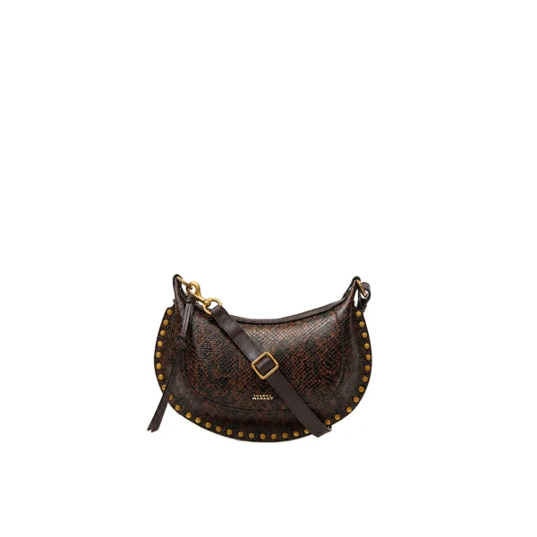 Isabel Marant Oskan Moon Bag in Python-Effect Grained Leather, Mocha | Women | Coveti