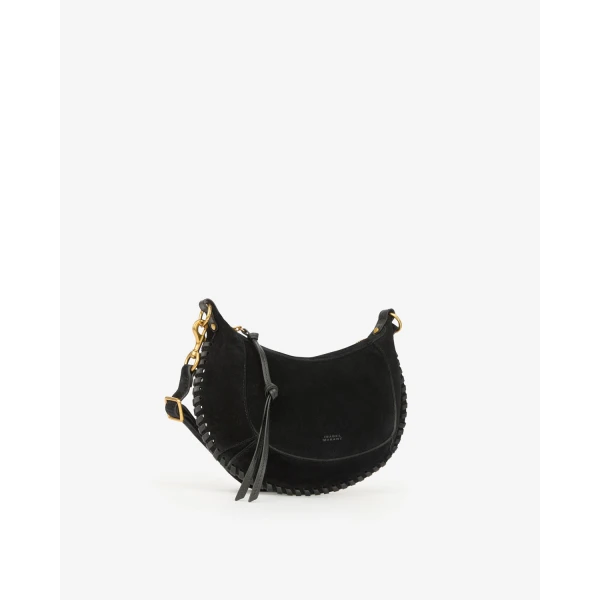 Isabel Marant Oskan Moon Bag in Suede Leather, Black | Shoulder & Crossbody Bags | Coveti