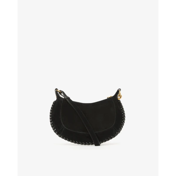 Isabel Marant Oskan Moon Bag in Suede Leather, Black | Shoulder & Crossbody Bags | Coveti