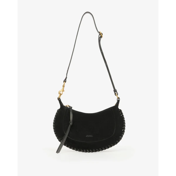 Isabel Marant Oskan Moon Bag in Suede Leather, Black | Shoulder & Crossbody Bags | Coveti