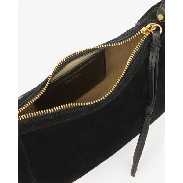 Isabel Marant Oskan Moon Bag in Suede Leather, Black | Shoulder & Crossbody Bags | Coveti