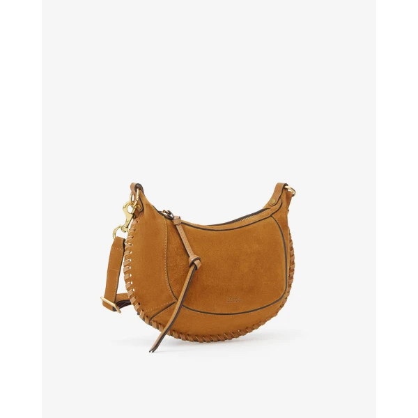 Isabel Marant Oskan Moon Bag in Suede Leather, Cognac | Shoulder & Crossbody Bags | Coveti