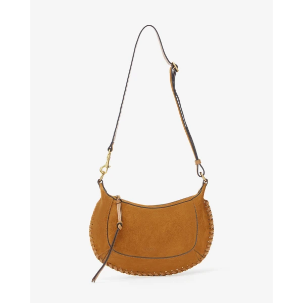 Isabel Marant Oskan Moon Bag in Suede Leather, Cognac | Shoulder & Crossbody Bags | Coveti