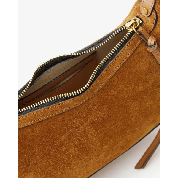 Isabel Marant Oskan Moon Bag in Suede Leather, Cognac | Shoulder & Crossbody Bags | Coveti