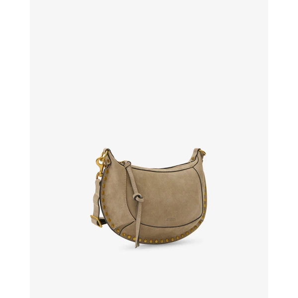 Isabel Marant Oskan Moon Bag in Suede Leather, Smoky Taupe | Shoulder & Crossbody Bags | Coveti