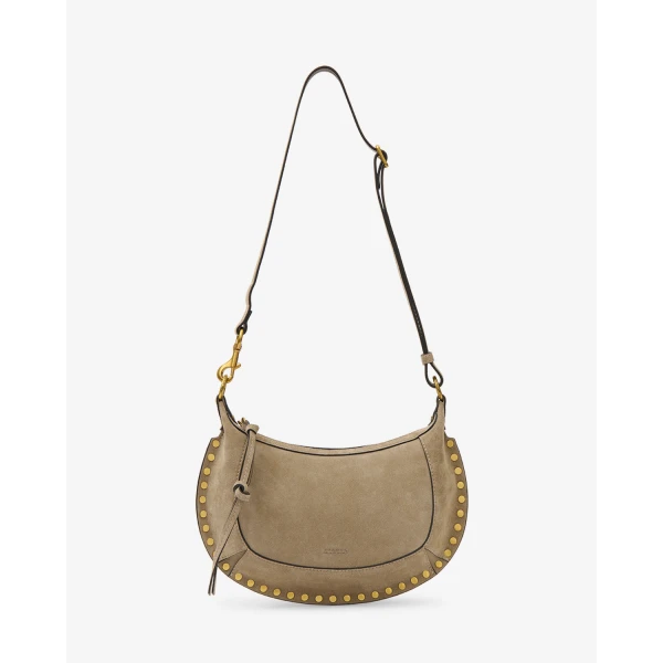 Isabel Marant Oskan Moon Bag in Suede Leather, Smoky Taupe | Shoulder & Crossbody Bags | Coveti