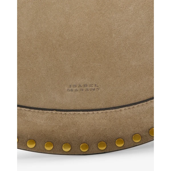 Isabel Marant Oskan Moon Bag in Suede Leather, Smoky Taupe | Shoulder & Crossbody Bags | Coveti