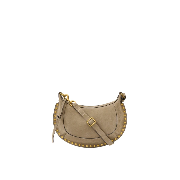 Isabel Marant Oskan Moon Bag in Suede Leather, Smoky Taupe | Women | Coveti