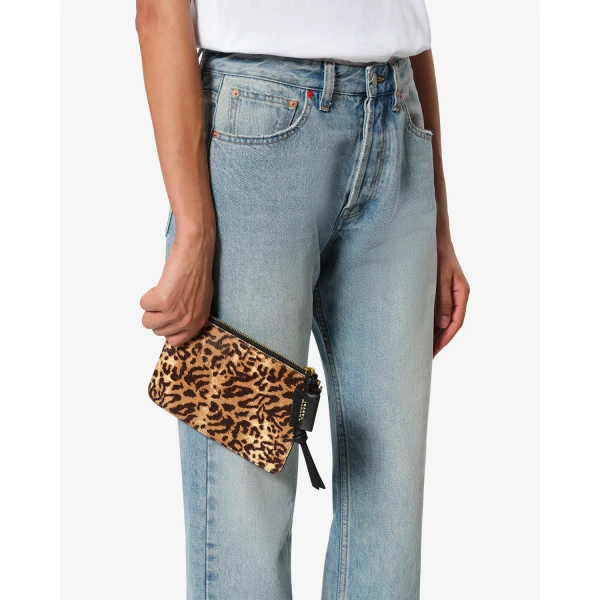 Isabel Marant Oskan Pony Leather Zip Pouch in Fauve | Wallets & Purses | Coveti