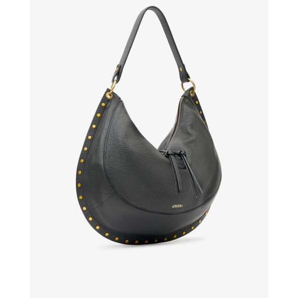 Isabel Marant Oskan Soft L Bag in Grained Leather, Black | Shoulder & Crossbody Bags | Coveti