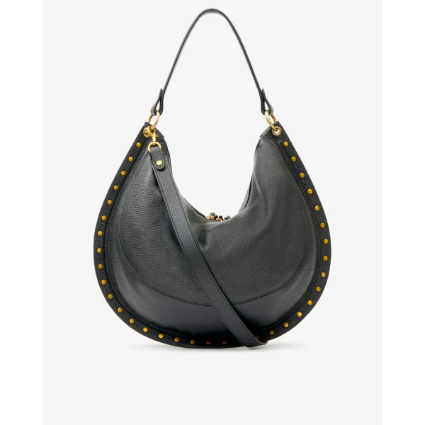 Isabel Marant Oskan Soft L Bag in Grained Leather, Black | Shoulder & Crossbody Bags | Coveti
