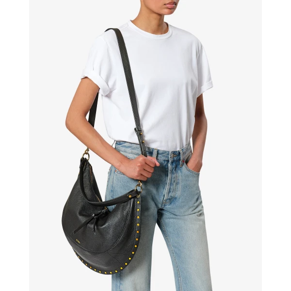 Isabel Marant Oskan Soft L Bag in Grained Leather, Black | Shoulder & Crossbody Bags | Coveti