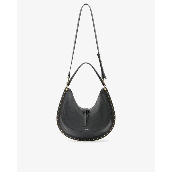 Isabel Marant Oskan Soft L Bag in Grained Leather, Black | Shoulder & Crossbody Bags | Coveti