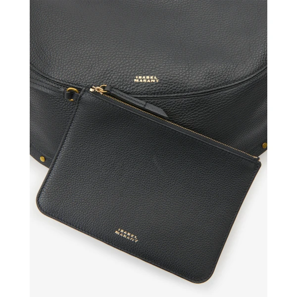Isabel Marant Oskan Soft L Bag in Grained Leather, Black | Shoulder & Crossbody Bags | Coveti