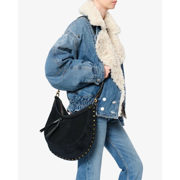 Isabel Marant Oskan Soft L Suede Bag in Black | Shoulder & Crossbody Bags | Coveti