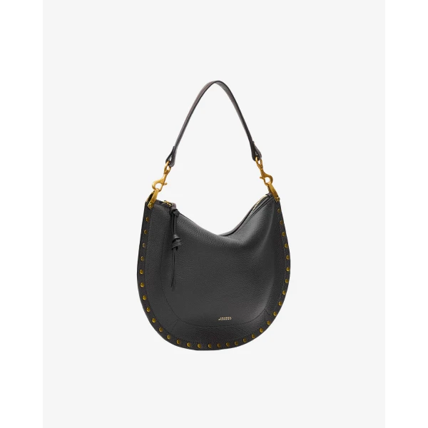 Isabel Marant Oskan Soft Zip Bag in Grained Leather, Black | Shoulder & Crossbody Bags | Coveti