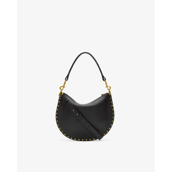 Isabel Marant Oskan Soft Zip Bag in Grained Leather, Black | Shoulder & Crossbody Bags | Coveti