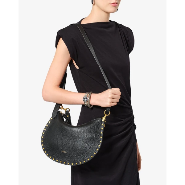 Isabel Marant Oskan Soft Zip Bag in Grained Leather, Black | Shoulder & Crossbody Bags | Coveti