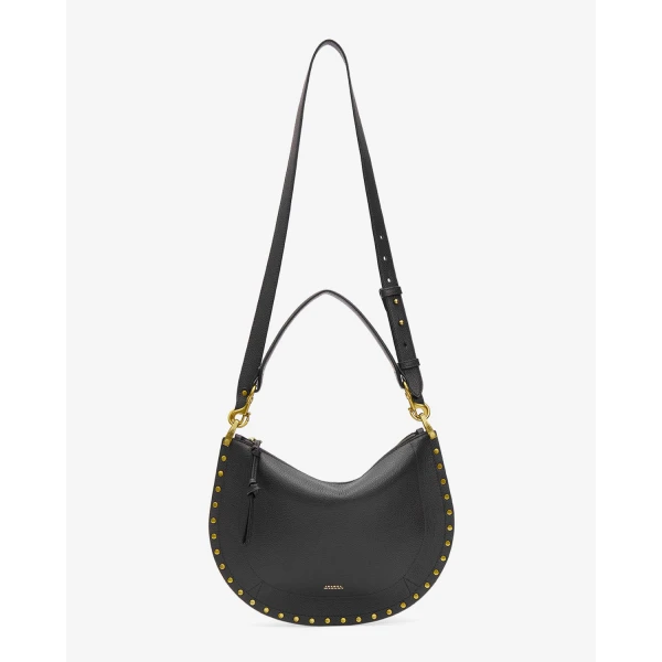 Isabel Marant Oskan Soft Zip Bag in Grained Leather, Black | Shoulder & Crossbody Bags | Coveti