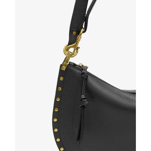 Isabel Marant Oskan Soft Zip Bag in Grained Leather, Black | Shoulder & Crossbody Bags | Coveti