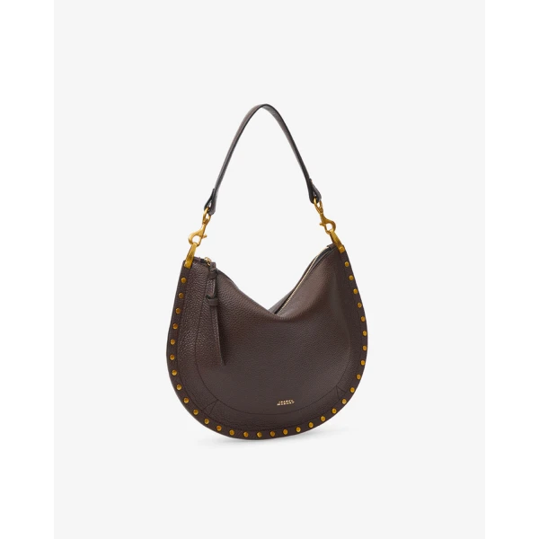 Isabel Marant Oskan Soft Zip Bag in Grained Leather, Coffee | Shoulder & Crossbody Bags | Coveti