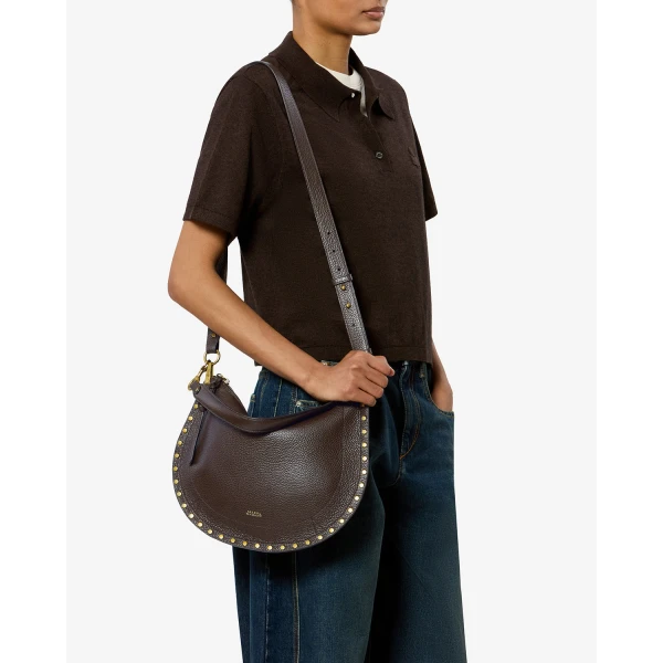 Isabel Marant Oskan Soft Zip Bag in Grained Leather, Coffee | Shoulder & Crossbody Bags | Coveti