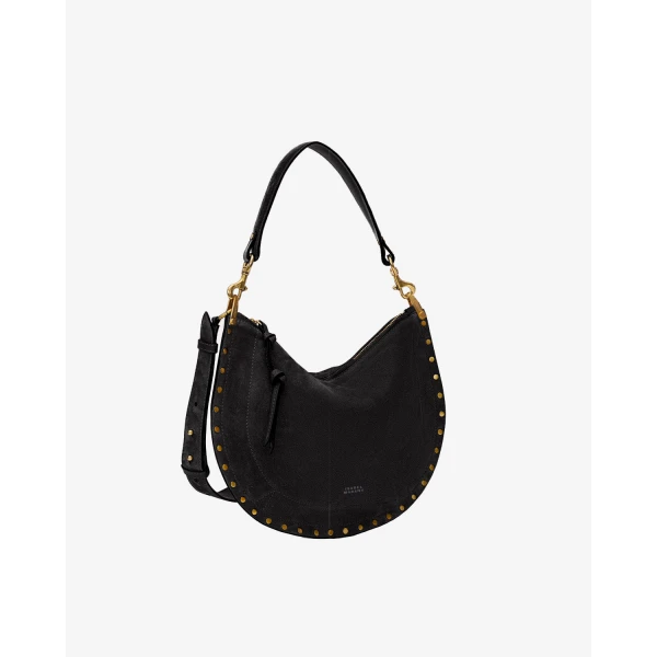 Isabel Marant Oskan Soft Zip Bag in Suede Leather, Black | Shoulder & Crossbody Bags | Coveti
