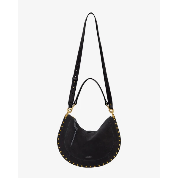 Isabel Marant Oskan Soft Zip Bag in Suede Leather, Black | Shoulder & Crossbody Bags | Coveti