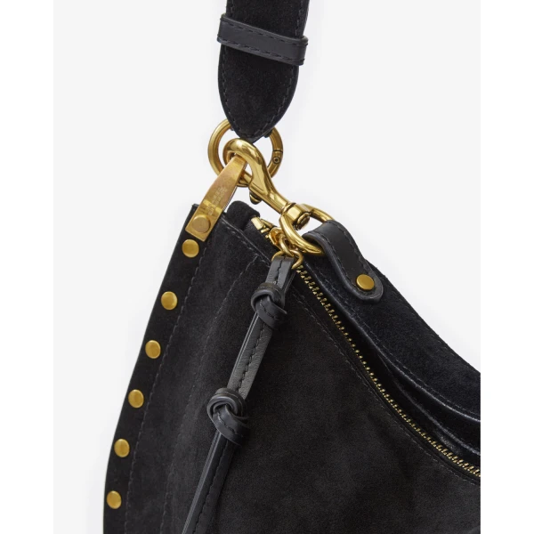 Isabel Marant Oskan Soft Zip Bag in Suede Leather, Black | Shoulder & Crossbody Bags | Coveti