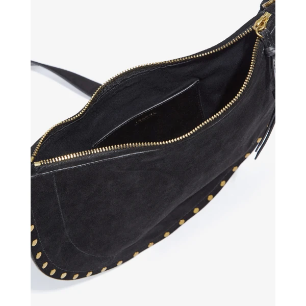 Isabel Marant Oskan Soft Zip Bag in Suede Leather, Black | Shoulder & Crossbody Bags | Coveti