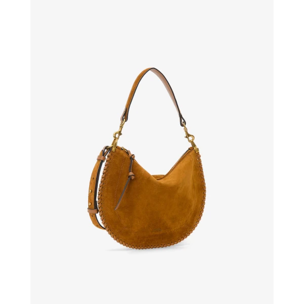 Isabel Marant Oskan Soft Zip Bag in Suede Leather, Cognac | Shoulder & Crossbody Bags | Coveti