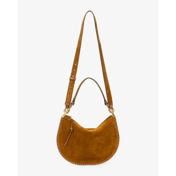 Isabel Marant Oskan Soft Zip Bag in Suede Leather, Cognac | Shoulder & Crossbody Bags | Coveti