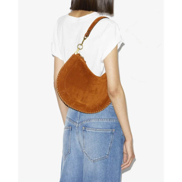 Isabel Marant Oskan Soft Zip Bag in Suede Leather, Cognac | Shoulder & Crossbody Bags | Coveti