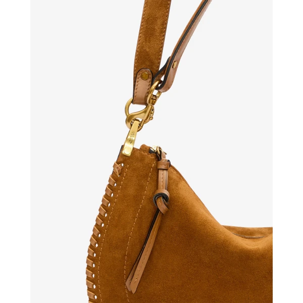 Isabel Marant Oskan Soft Zip Bag in Suede Leather, Cognac | Shoulder & Crossbody Bags | Coveti