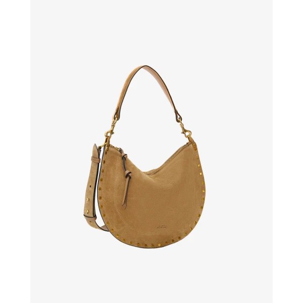 Isabel Marant Oskan Soft Zip Bag in Suede Leather, Taupe | Shoulder & Crossbody Bags | Coveti