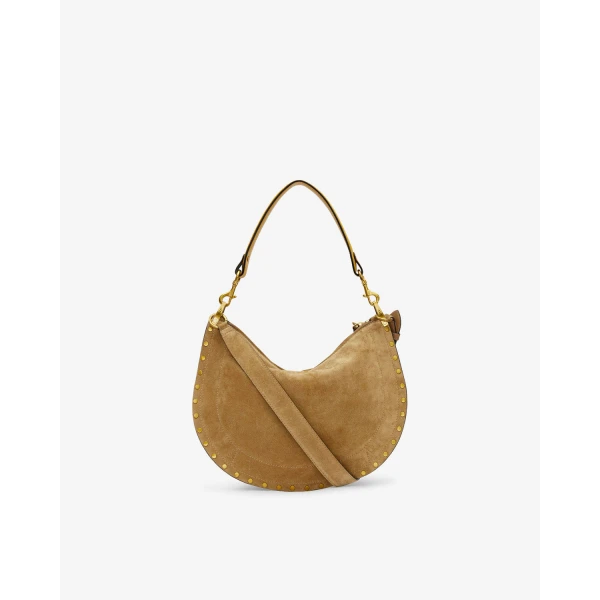 Isabel Marant Oskan Soft Zip Bag in Suede Leather, Taupe | Shoulder & Crossbody Bags | Coveti