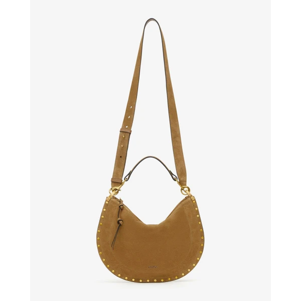 Isabel Marant Oskan Soft Zip Bag in Suede Leather, Taupe | Shoulder & Crossbody Bags | Coveti
