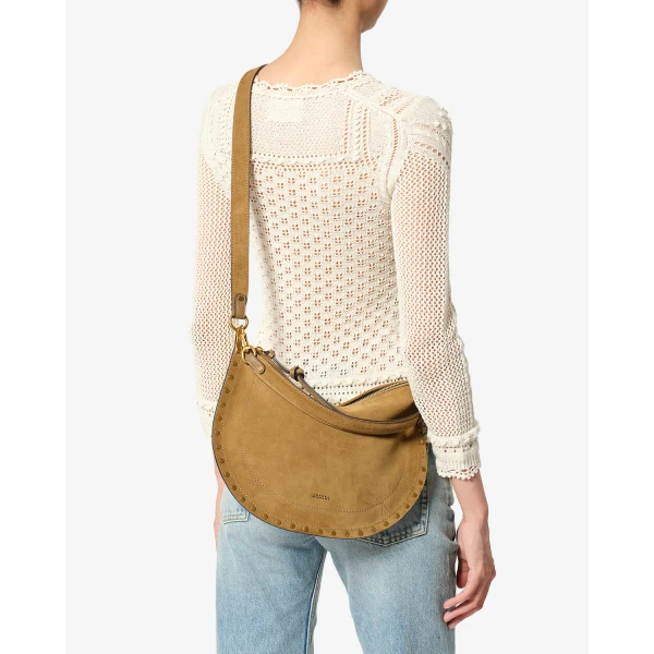 Isabel Marant Oskan Soft Zip Bag in Suede Leather, Taupe | Shoulder & Crossbody Bags | Coveti