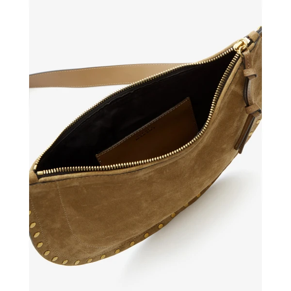 Isabel Marant Oskan Soft Zip Bag in Suede Leather, Taupe | Shoulder & Crossbody Bags | Coveti
