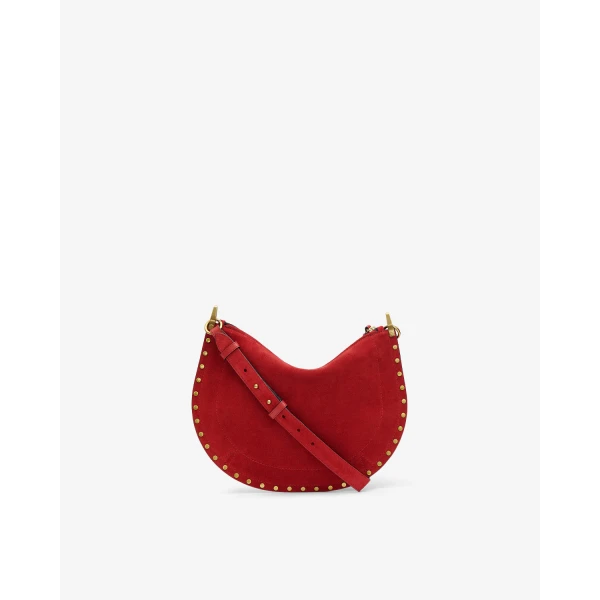 Isabel Marant Oskan Soft Zip Bag in Suede Leather in Scarlet Red | Shoulder & Crossbody Bags | Coveti