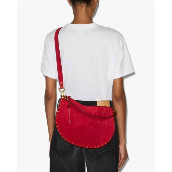 Isabel Marant Oskan Soft Zip Bag in Suede Leather in Scarlet Red | Shoulder & Crossbody Bags | Coveti