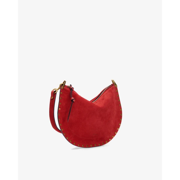 Isabel Marant Oskan Soft Zip Bag in Suede Leather in Scarlet Red | Shoulder & Crossbody Bags | Coveti
