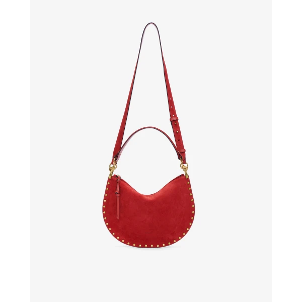 Isabel Marant Oskan Soft Zip Bag in Suede Leather in Scarlet Red | Shoulder & Crossbody Bags | Coveti